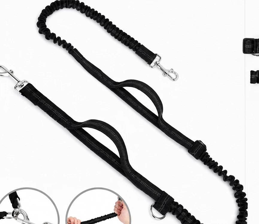 Black leash with two grab handles
